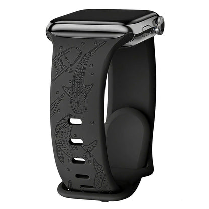 iBandGear Whale Engraved Silicone Band for Apple Watch - Black