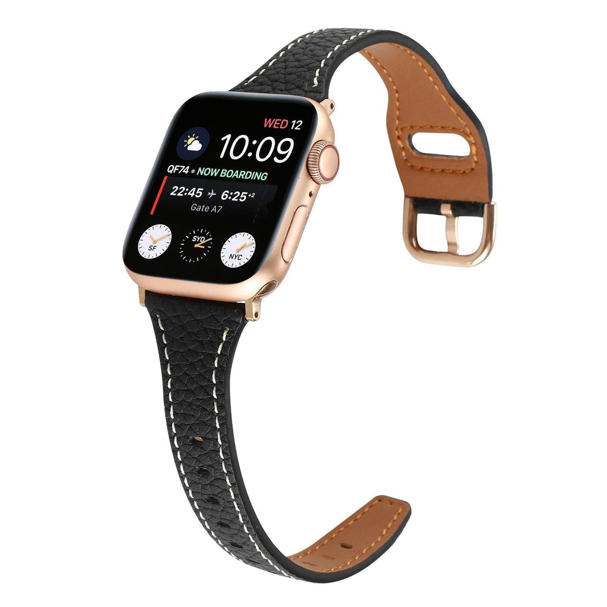 iBandGear Women’s Slim Pebble Leather Band for Apple Watch - Black