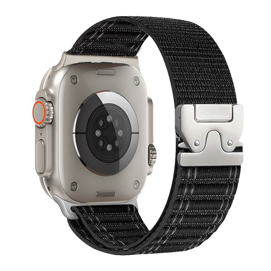 iBandGear Woven Stripe Nylon Band for Apple Watch Adjustable Comfort Strap - Black
